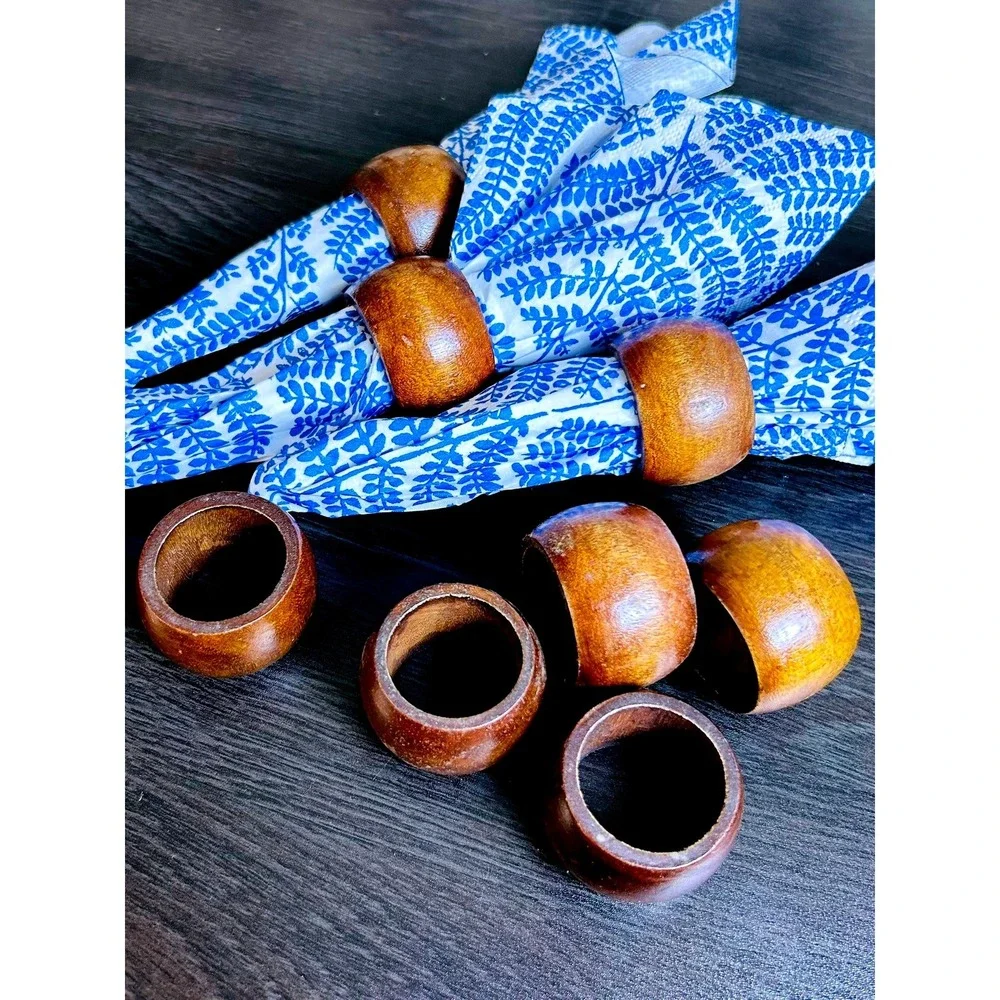 Wooden Napkin Rings Set of 8 Rustic Brown Tabletop Entertaining Organic Boho